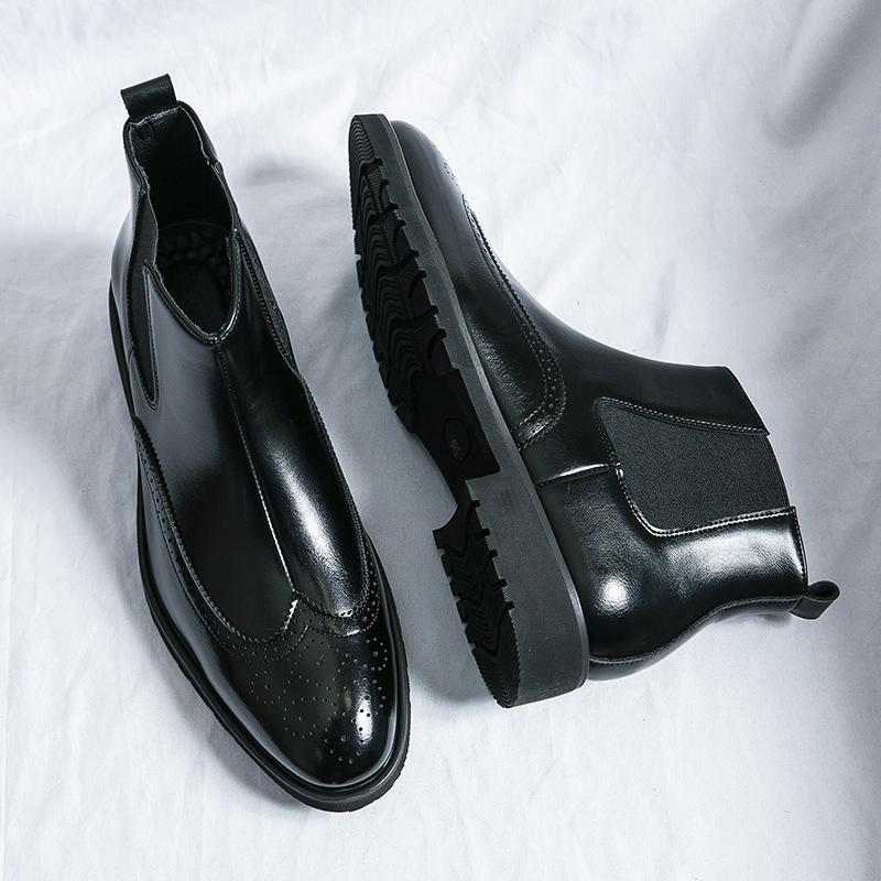 Herren Chelsea Boots in Übergröße Herbst und Winter personalisierte polierte High-Top Lederstiefel Outdoor Schnür-Mode Martin Stiefel