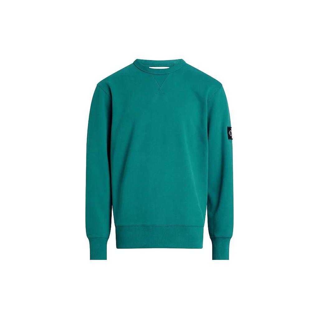 Calvin Klein Logo Badge Solid Loose Fit Crew Neck Long Sleeve Sweater Men sweater Deep-Sea-Blue J30J323426-CA4