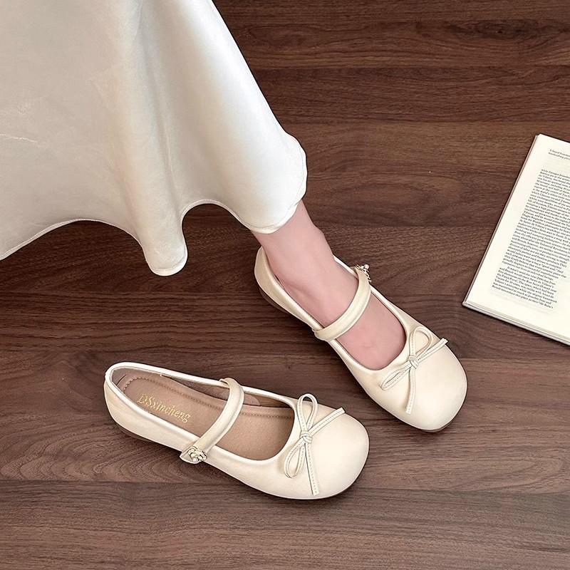 French Retro Fashion Versatile Light Mouth Flat-soled Single Shoes Women's Summer Niche Casual Round Head Bow Mary Jane Shoes