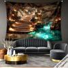 2D Turquoise River Cave Tapestry Magical Candlelit Stairs Photography Background