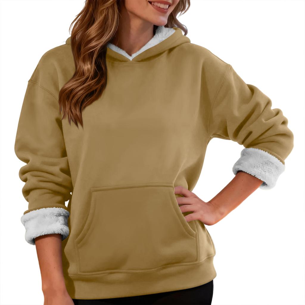 Women's Fashionable Casual Long-Sleeved Top With Fleece Thickened Hooded Sweatshirt