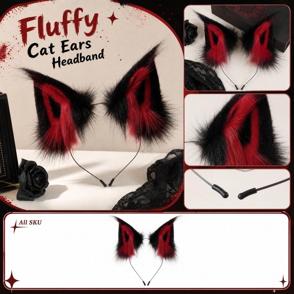 Adjustable Ears Headband - Plush Furry Costume Hair Accessory for Halloween Party Role Play