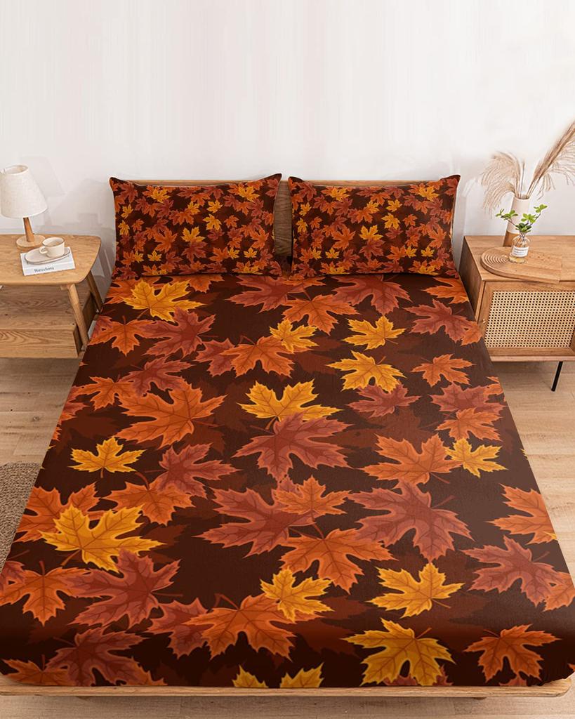 Autumn Maple Leaf Pattern Mattress Three-Piece Digital Printing Bedding Mattress Three-Piece Christmas Dress