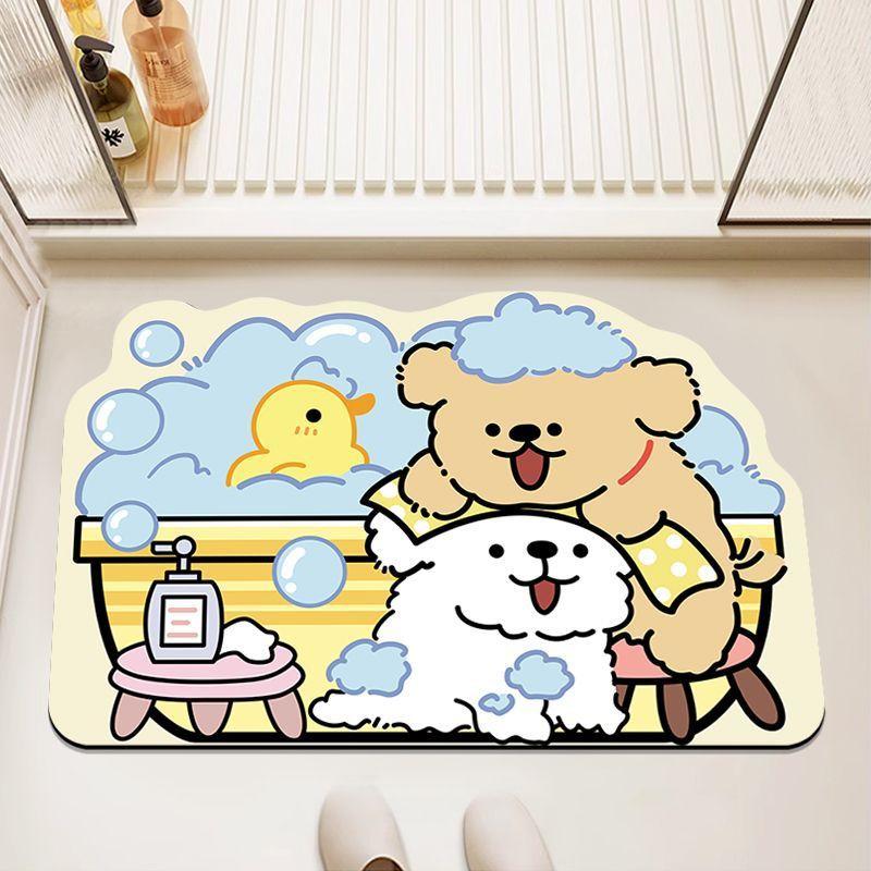 Line Puppy Diatom Mud Floor Mat Bathroom Water Absorption Quick-drying Foot Mat Bathroom Dirt-resistant and Easy To Handle Anti-slip Floor Mat