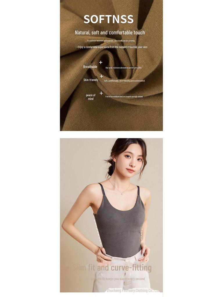 Women's Plush German Velvet Camisole with Chest Pads – Warm, Thick, One-Piece Base Top for Autumn and Winter