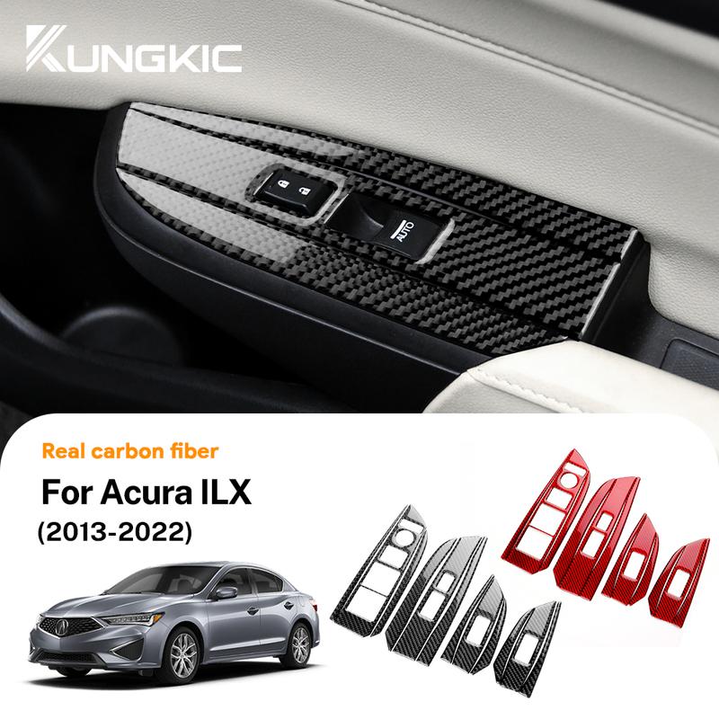 Real Soft Carbon Fiber Sticker for Acura ILX 2013 2014 2015 2016 2017 2018 2019 2020 2021 2022 LHD Car Window Button Panel Trim.