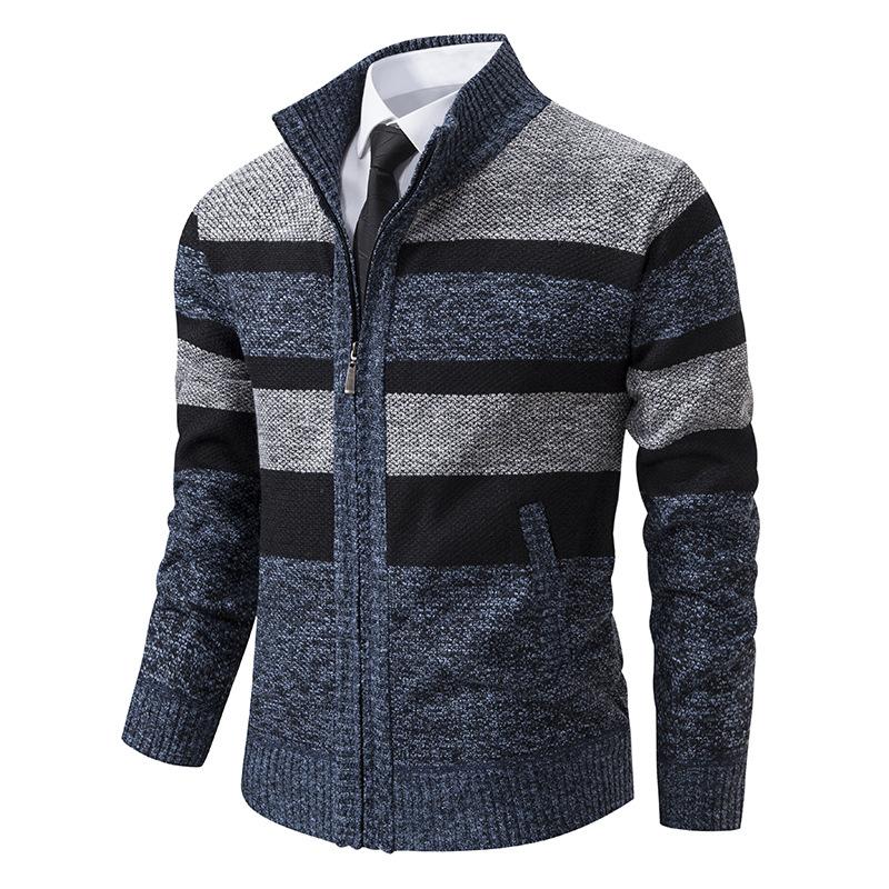 Winter Men's Zipper Stand-up Collar Trend Fleece Thickened Knitted Sweater Men's Cardigan Thickened Autumn Clothes