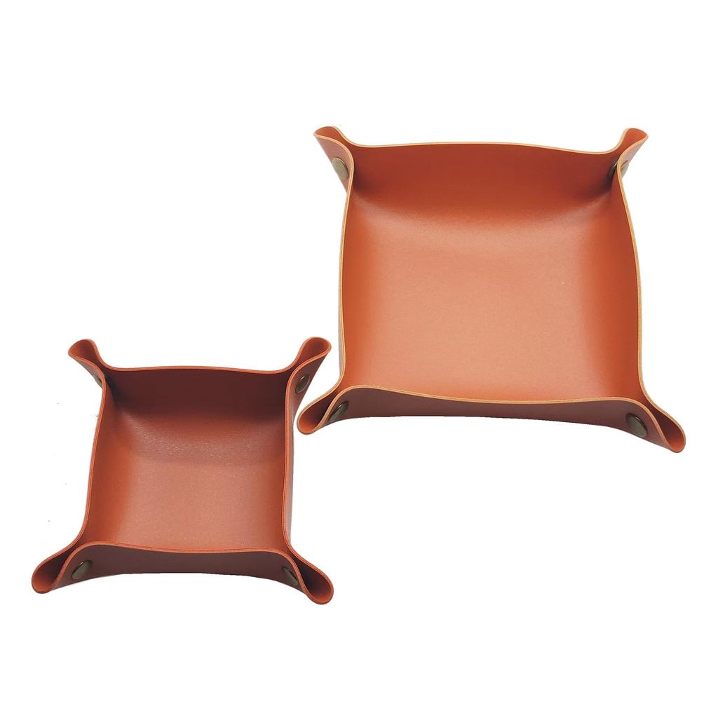 1PC 20cm/7.87inch PU Leather Box Desktop Storage Tray Jewelry Cosmetic Key Stuff Storage Basket Folding Table Organizer Case