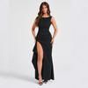 Summer new style solid color round neck high split end sexy backless dress women's slim dress