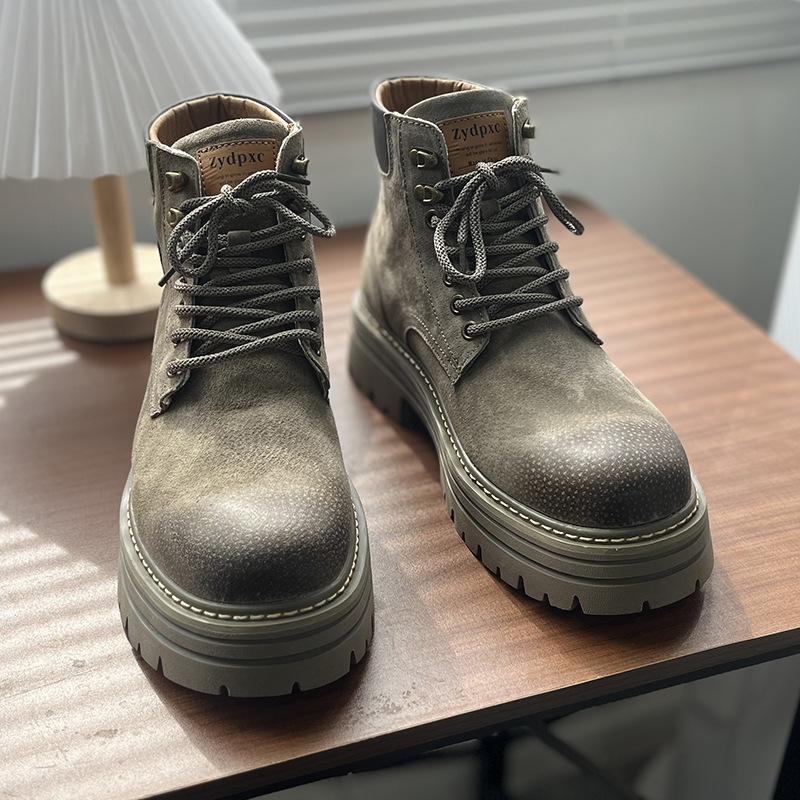 Autumn New Designer Big Size Men's Platform Shoes Solid Color Retro Work Boots Male Pigskin Leather High Quality Ankle Boots Man