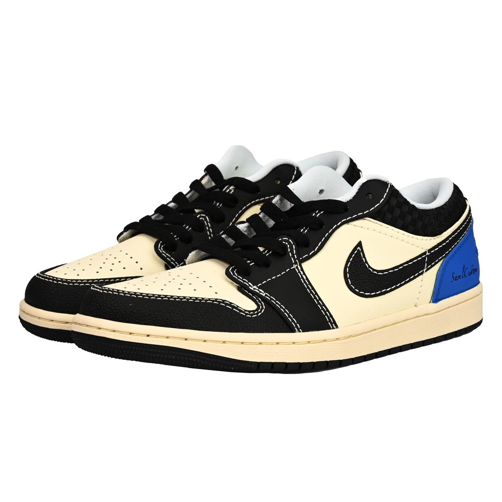 Jordan Air Jordan 1 Breathable Low top Vintage Basketball Shoes Men's Beige Black Blue HQ3437-101(Team6-)