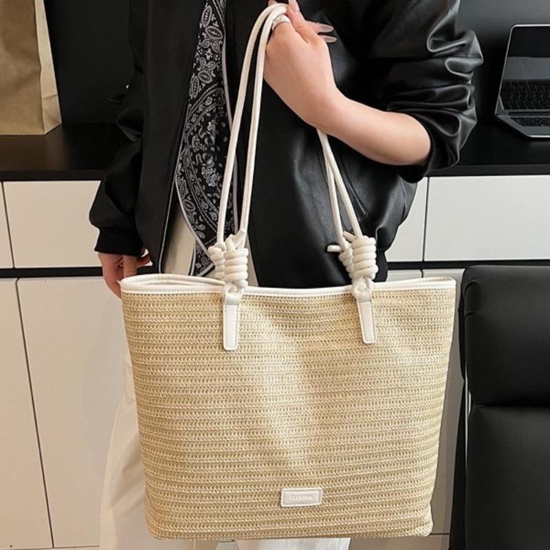 Spring new fashion woven handbag large capacity commuter casual tote bag simple fashion bucket
