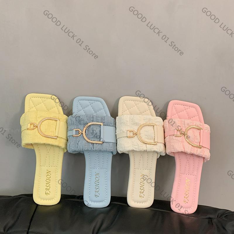 Fashion 2025 Women's Flat Sandals Summer 2025 Faionable Versatile Fairy T Sle Slip-On Anti-Slip Rubber Sole Comfortable Casual Wear