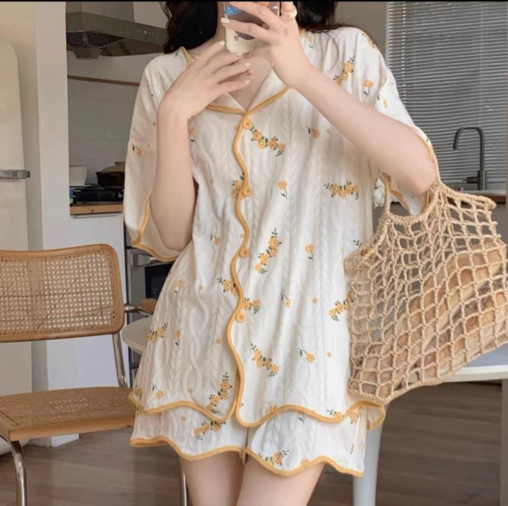 Cardigan Short Sleeve Shorts Pajama Set Girls Summer Kimono Sweet Cute Panda Can Wear Loungewear