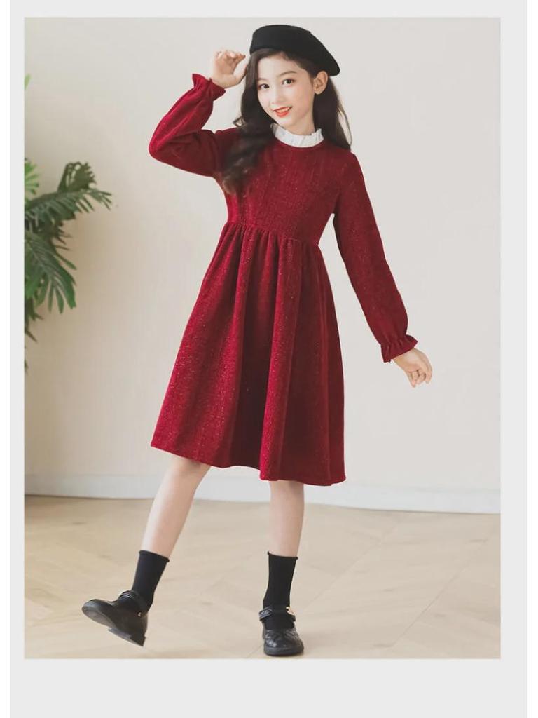 Stylish Red Spring and Autumn Dress for Girls - New Year's Collection