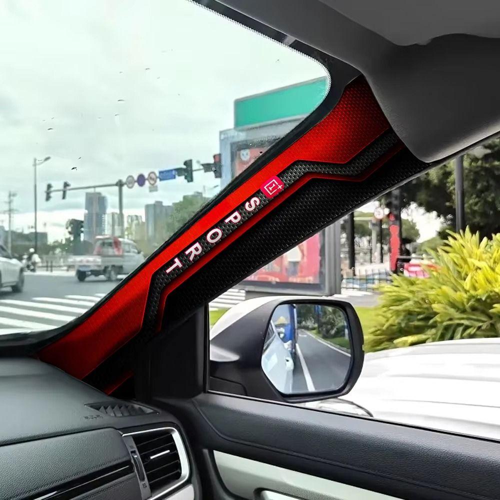 2 Pcs Sporty Pattern Car A-Pillar Stickers Self-adhesive Carbon Fiber Car Interior Stickers Scratch-resistant Black Red