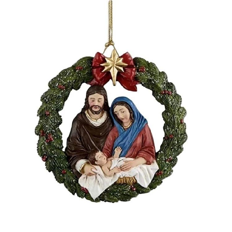 

Nativity Christmas Wreath Christmas Hanging Ornament for Christmas Tree Front Door Church Entrance 1