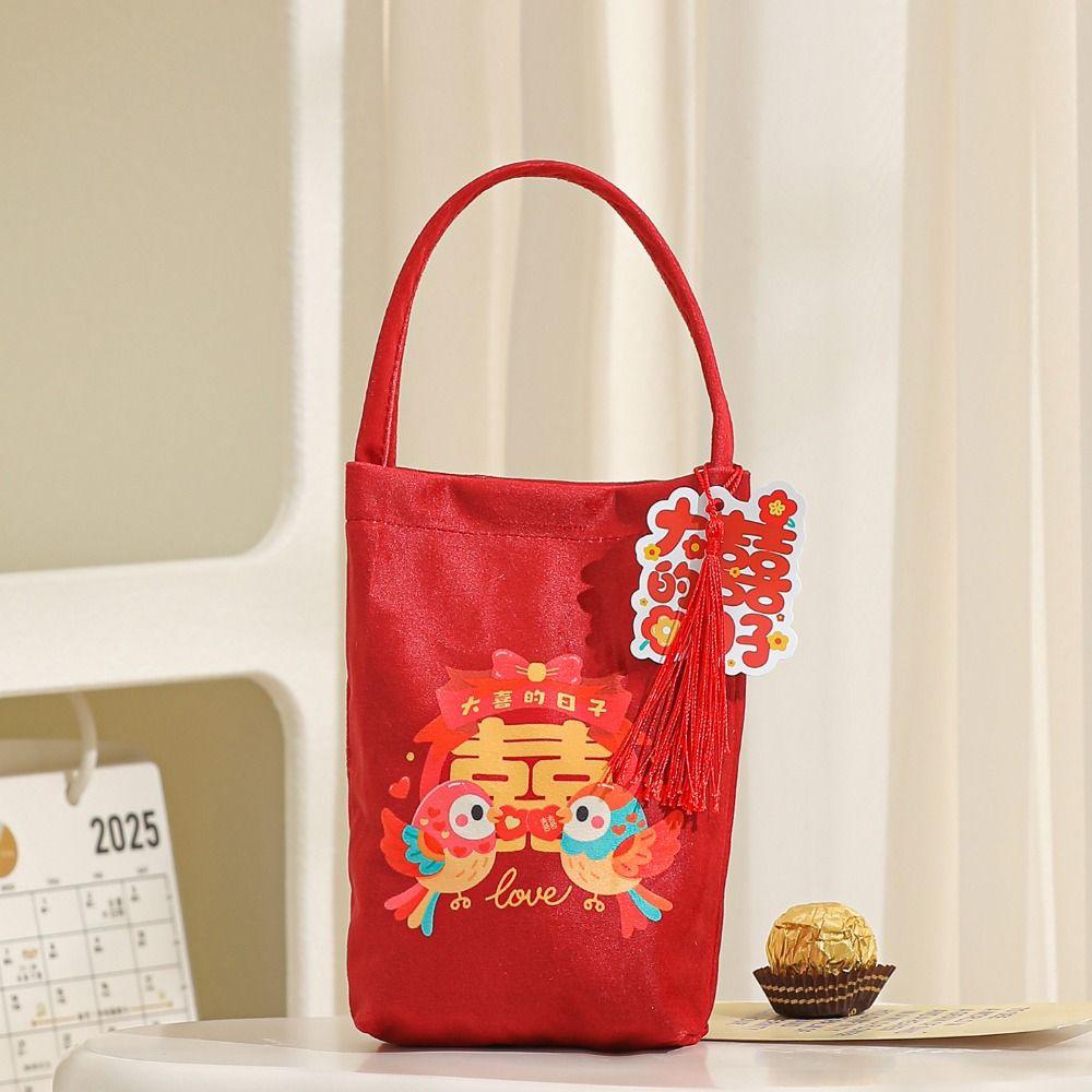 Fashion Canvas Wedding Candy Bag Tassels Bowknot Chinese Style Handbag Drawstring Handbag Small Wrist Bag Birthday