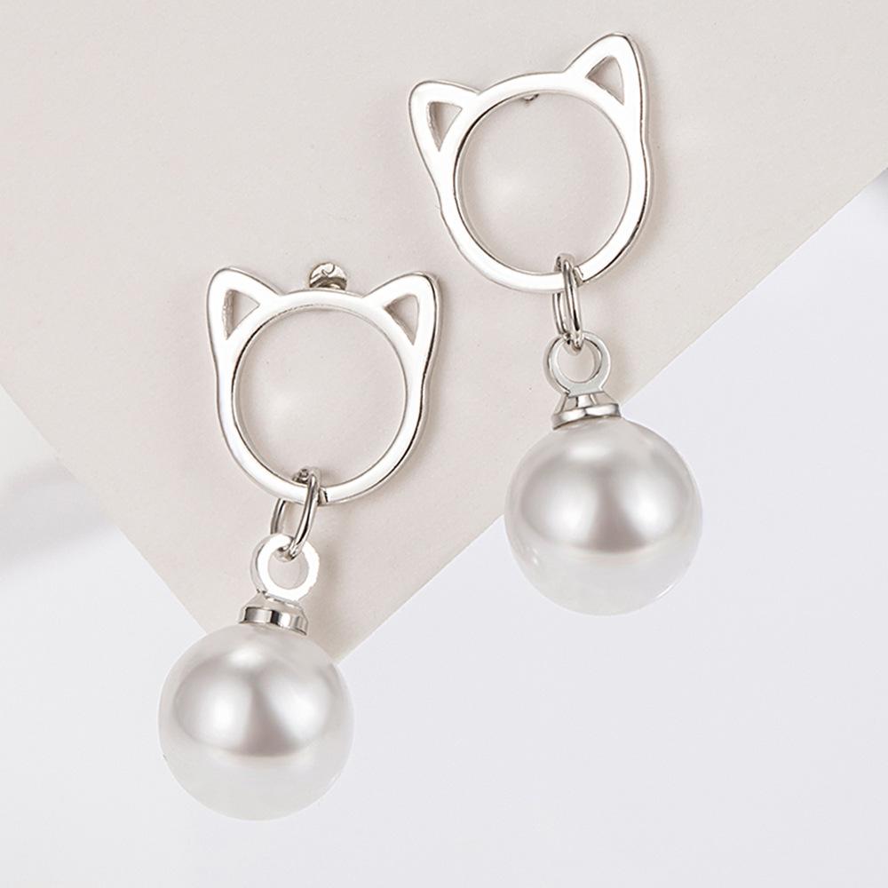 New Product Light Luxury Pearl Cat Earring Ears and Ear Decoration Niche Design Fun Symmetrical Design Girls