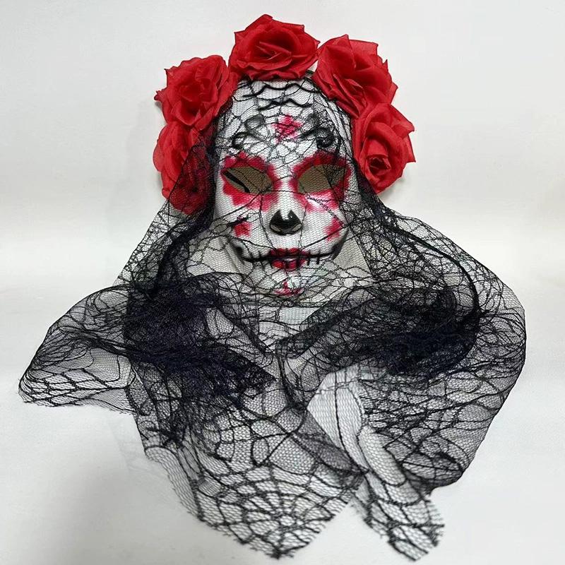 1PC Halloween Simulation Flower Cosplay Prop For Women Girls Headwear Costume Cosplay Rose Headband Lace with Black Veil