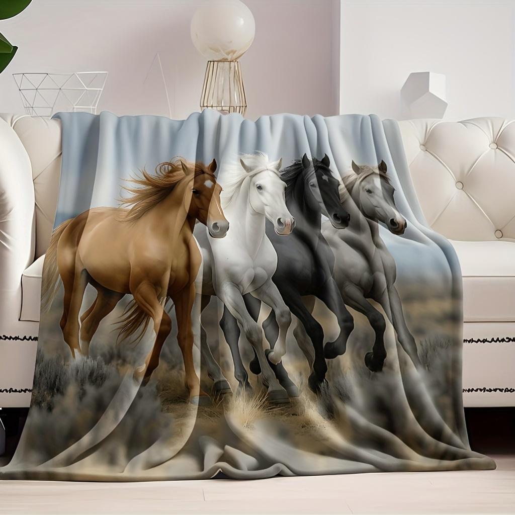 1pc Horse Blanket - Soft Flannel All Season Bedspread Throw - Brown Lightweight & Breathable Machine Washable Horse Lover