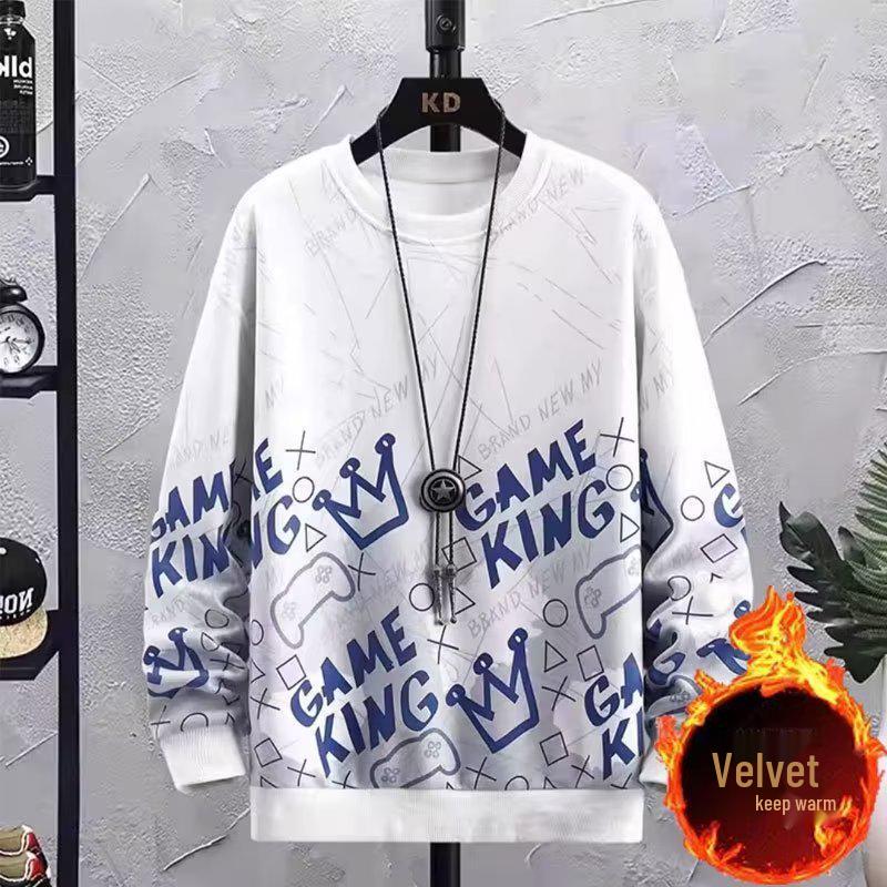 Trendiger, dicker Winter-Hoodie für Herren und Teenager – Langarm, Rundhals, mit Modischem Print