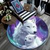Weißer Wolf Runder Teppich, Teppich für Wohnzimmer Schlafzimmer Sofa Spielzimmer Dekor, Rutschfeste Bodenmatte