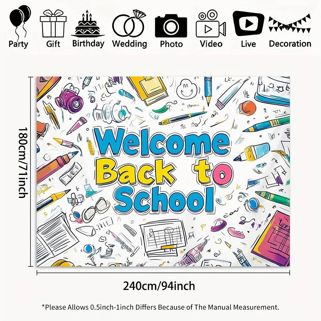 2D Flat banner 1 piece - Welcome Back to School theme banner background fabric