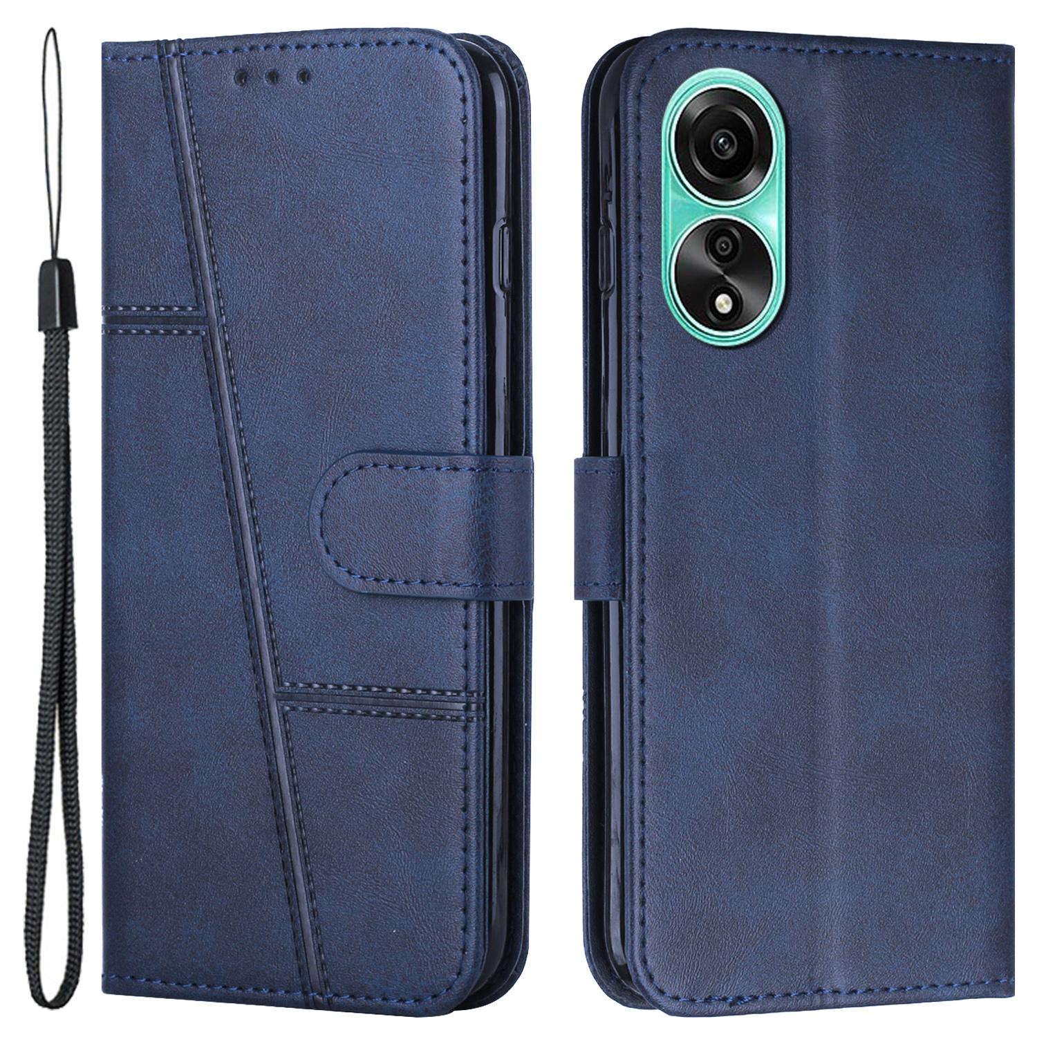

Shockproof Phone Cover for Oppo A78 4G Case Calf Texture Wallet PU Leather Stand Cell Phone Shell Sapphire