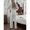 Women Sexy Lace Trim Cardigan Long Sleeve Top Long Pants Pajama Set Home Wear