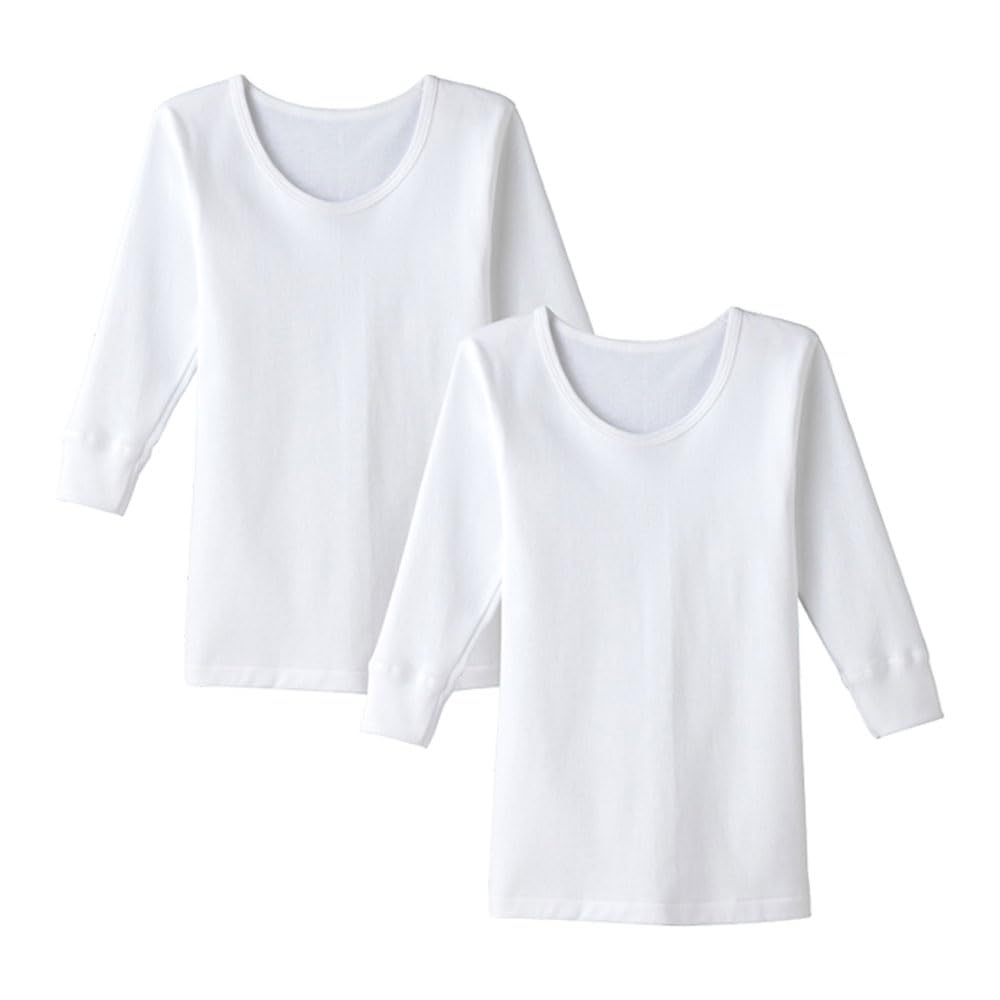 GUNZE Long Round Wide Indoor Antibacterial and Odor White Boys' Undershirts, 2-Piece Set, Sleeve, Neck, Collar, Fall/Winter Season, Drying, Resistant,