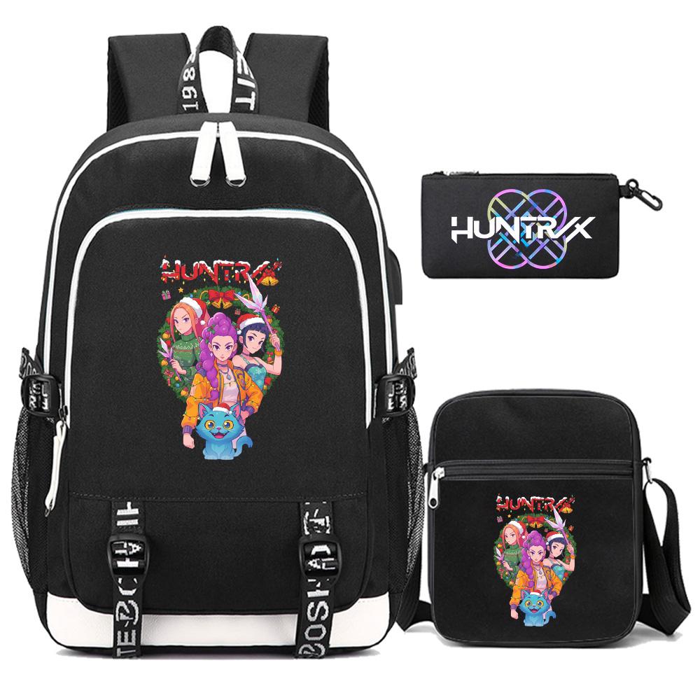 3Pcs/set Anime Kpop Demon Hunters Printed Backpack with Shoulder Bag Pencil Case for Teenager Girl Boy Bookbag Large Capacity Waterproof Travel Bag