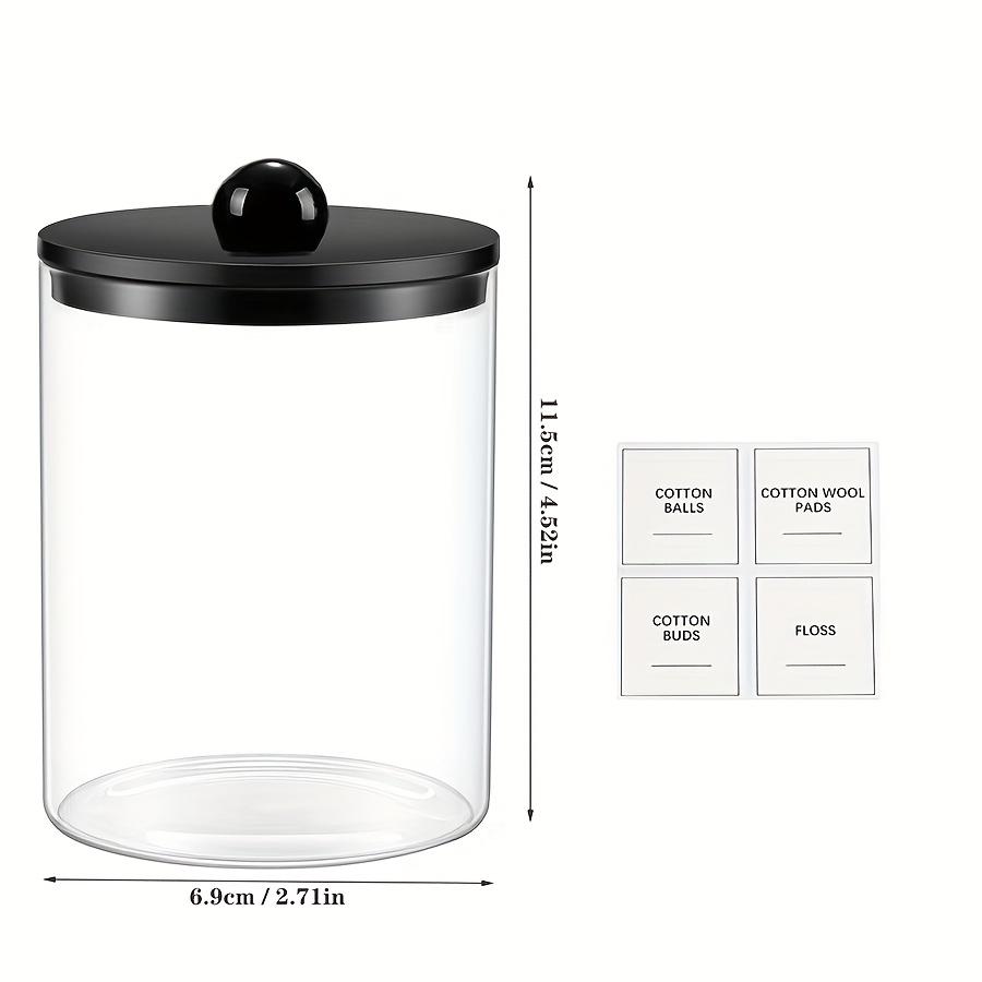Qtip Holder Dispenser for Bathroom - 10 oz Clear Canister Apothecary Jar for Cotton Swabs, Balls, Pads, Floss Picks, Containers