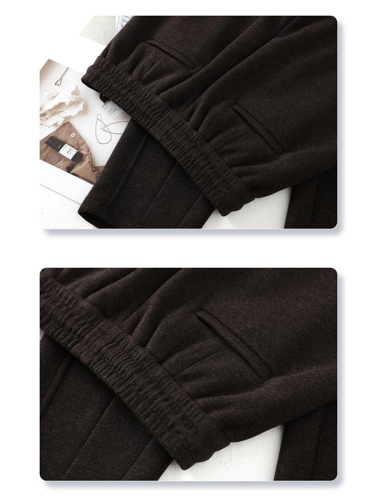 2024 Women's Khaki Wool Acetate Harem Pants - Petite Nine-Point Carrot Style for Autumn/Winter