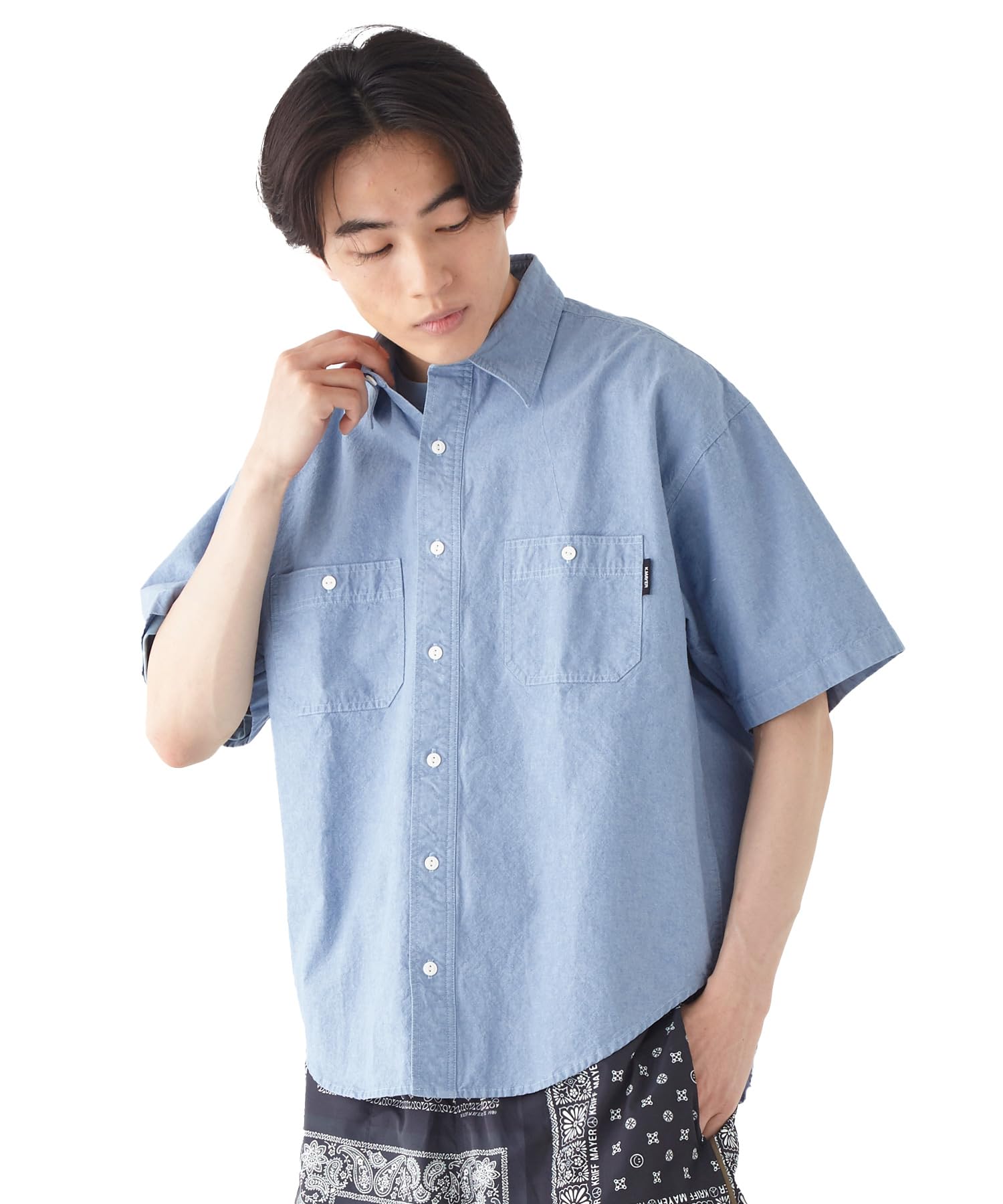 

Рубашка мужская из шамбре с коротким рукавом рабочая васильковая [CLIFFE MAYER], X-LARGE,