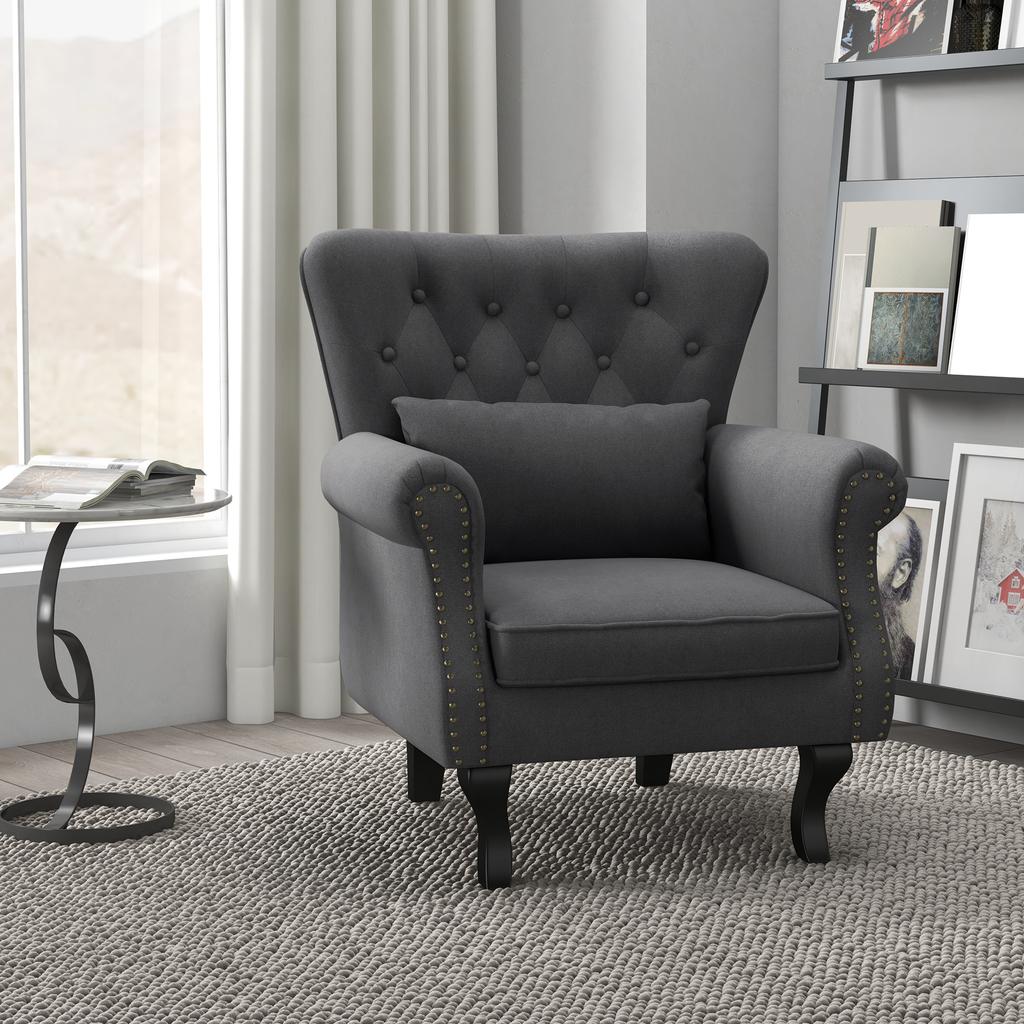 Chesterfield-Style Accent Chair - Grey