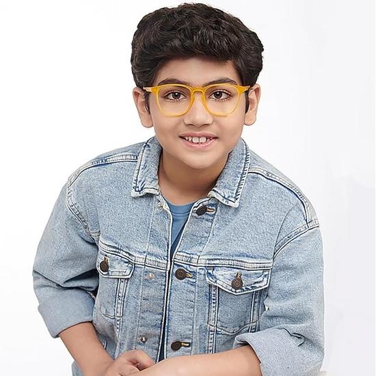 HUSTLR Zero Power Bluecut & Antiglare Computer Eyeglasses | Amber Orange Full Rim Square| For Kids Age 8-12 Yrs | HP D15011