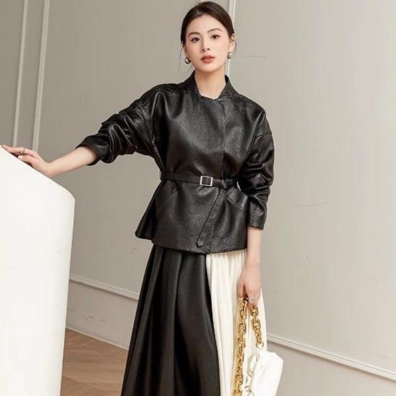 Vintage Leather Jacket Women's Short Trend Spring and Autumn Leather Jacket Small Skinny