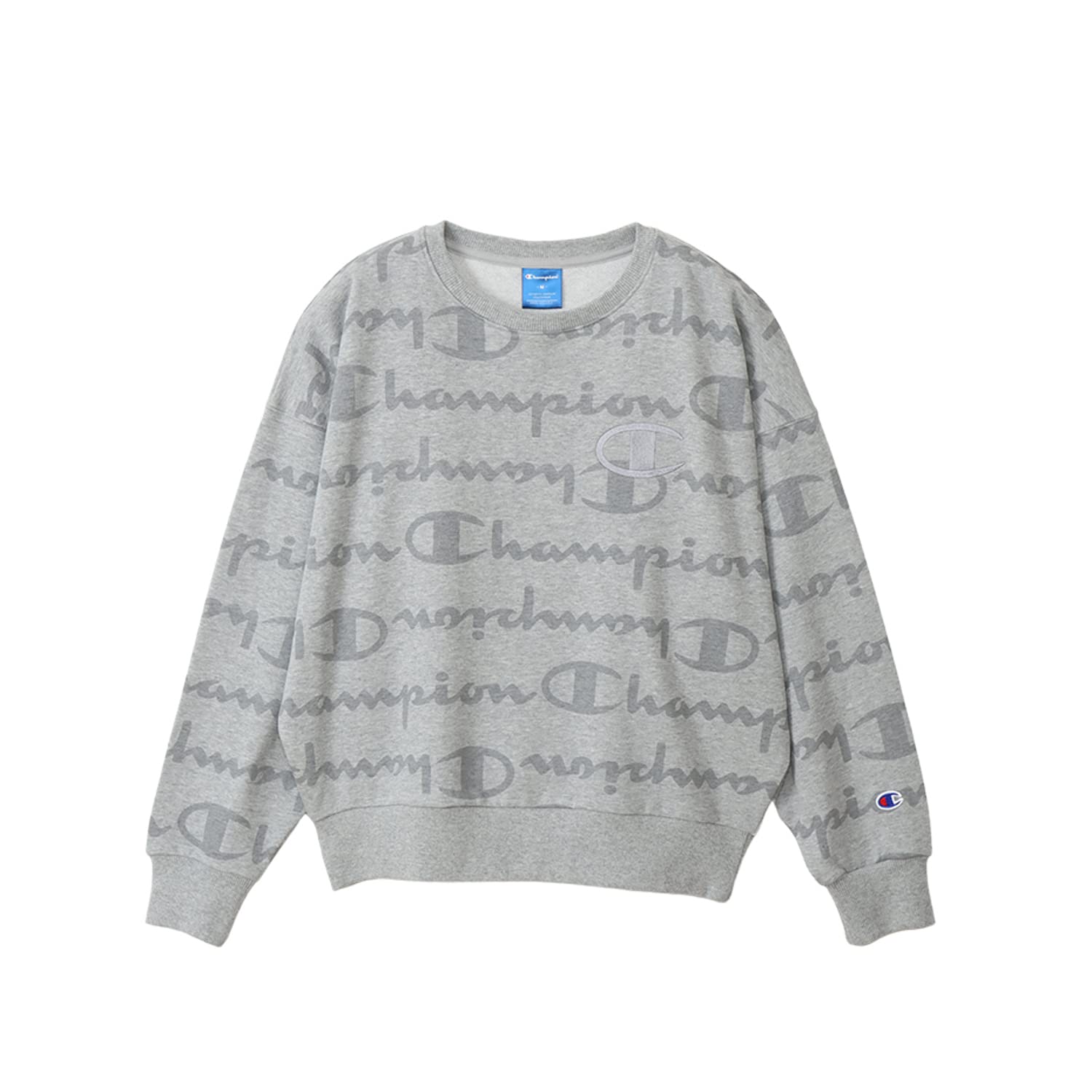 

Champion Long Sleeve Crew Neck Sweatshirt with Cotton USA Oxford Size M Women s CW-YS002 Logo, Gray,