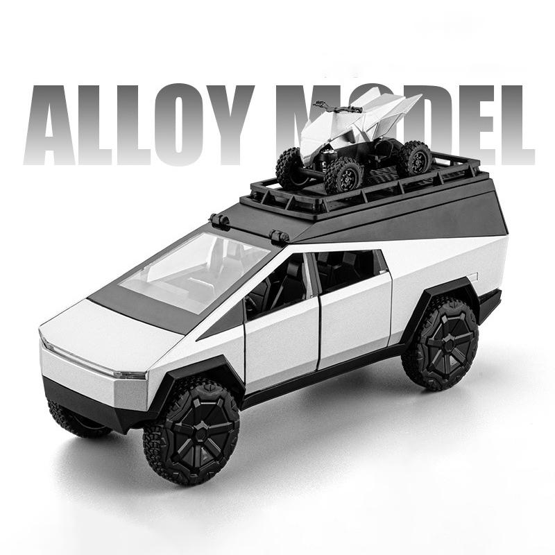 1/32 Tesla Cyber the Truck Pickup Alloy Camping RV Car Model Diecasts Metal Toy Van Motorhome Touring Car Model Sound Light Kids Gifts