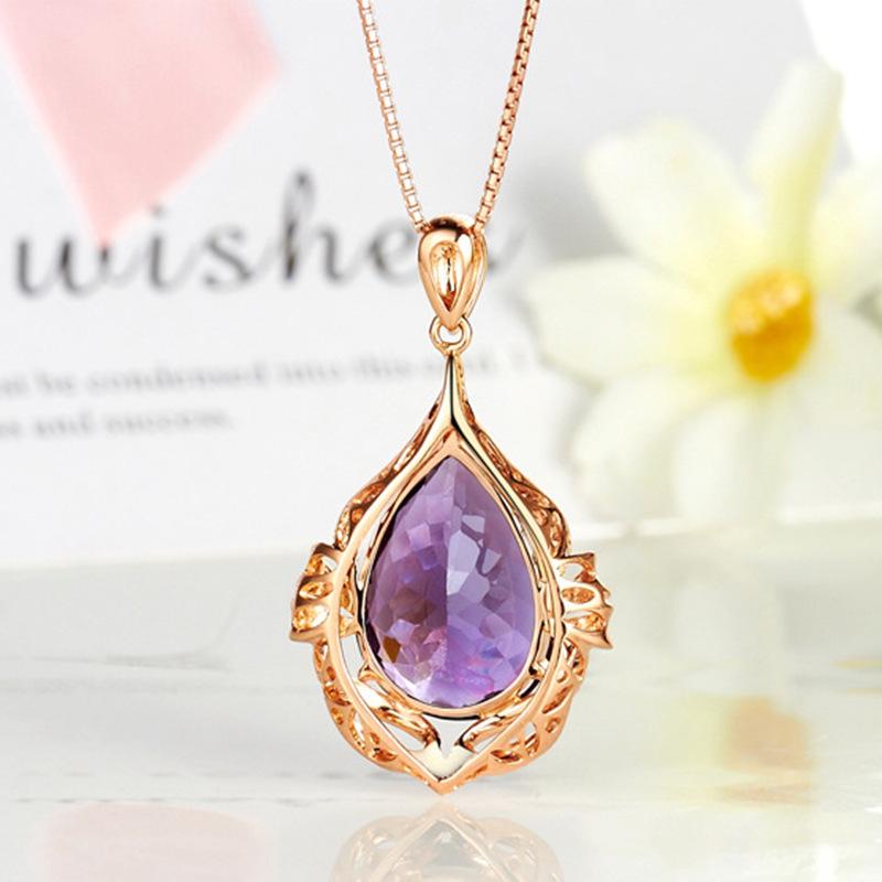 Amethyst Pendant Necklace: Rose Gold-Plated with Purple Gem and Elegant Micro-Paved Design.