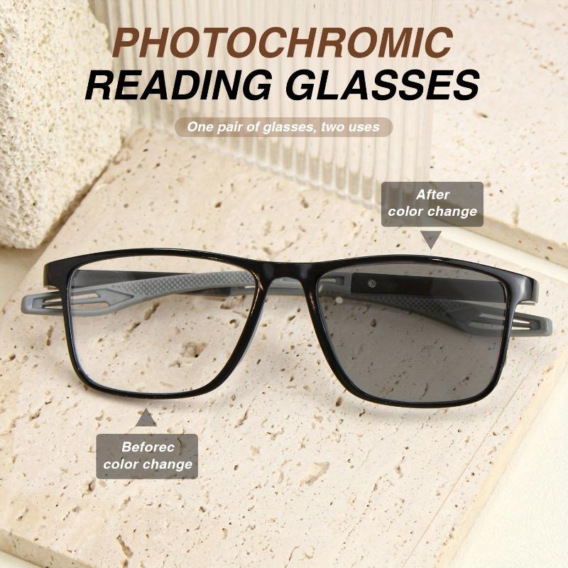 3pcs of fashionable rectangular pochromic reading glasses sports color blocking and color changing reading glasses