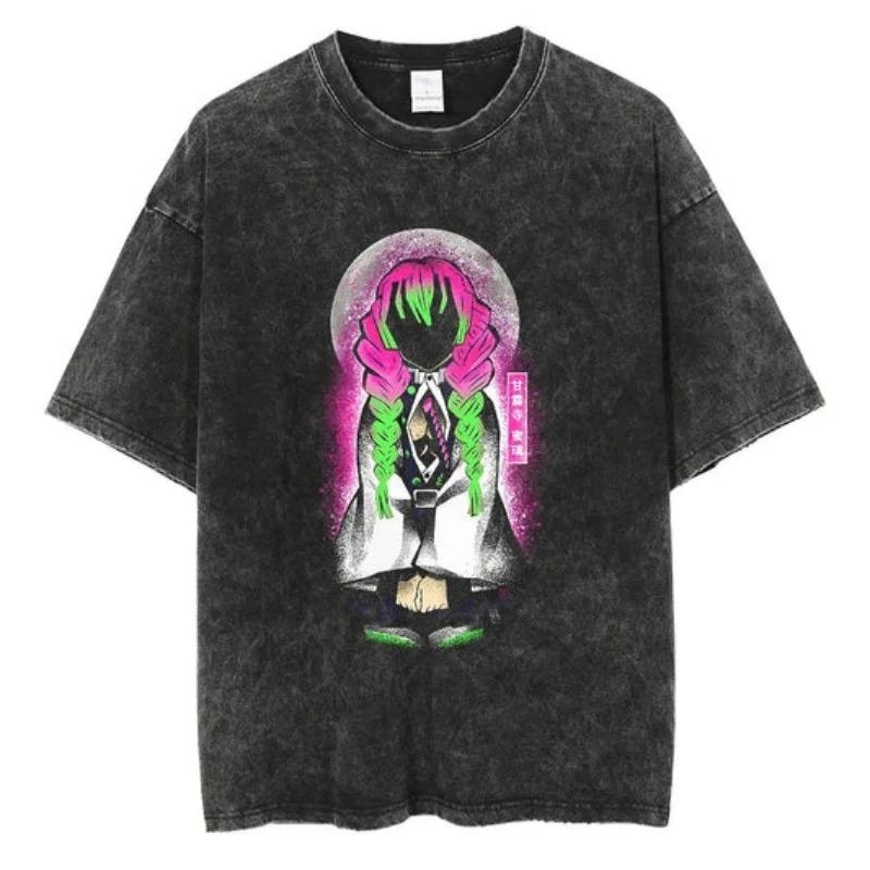 2026 Anime Demon Slayer Retro Washed T-shirt Men's and Women's New Summer Clothing Breathable Fashion Top Streetwear Peripheral Tee