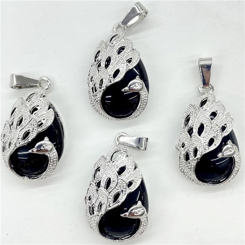 Natural Stone Crystal Agate Peacock Pendant Necklace Accessories