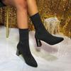 Medium tube socks boots elastic women's short short boots new pointed thick heel high heel thin boots Martin boots tide