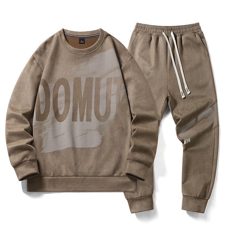 Eğlence Spor Takım Elbise Erkek İlkbahar ve Sonbahar Yuvarlak Boyun Kazak Gevşek İki Parçalı Set