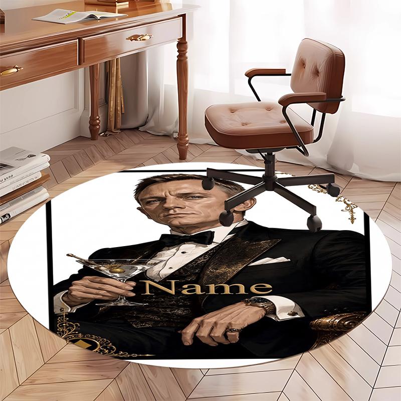 Custom Name 007 James Bond Printed Round Rug Carpet Chair Rug Area Rug Entryway Doormats,for Office Chair Living Room Bedroom Kitchen Room.