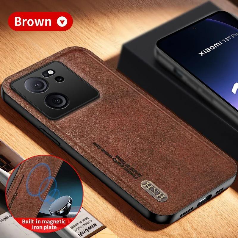 

Чохол для Xiaomi 13T Pro 5G Magnetic Vintage Matte Leather Back Cover Xiomi Mi13T Mi 13 T T13 Soft Edges Full Lens Protect Shell For Xiaomi 13T Pro коричневий