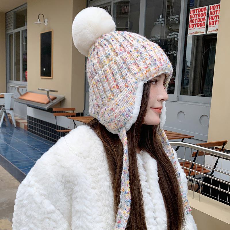 Women's Fleece Winter Hat with Detachable Ear Flaps & Pom-Pom Trim - Elastic Pull-String Closure, Cold Weather Outdoor Activities