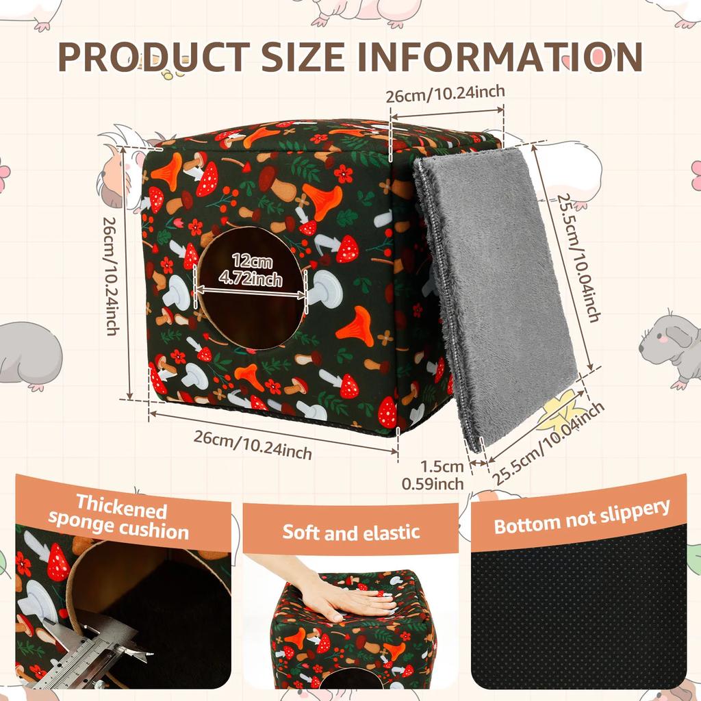 Hamster House Cube Guinea Pig House with Detachable Pad Soft Comfortable Short Plush Hamster Hideout Pet Supplies Accessories